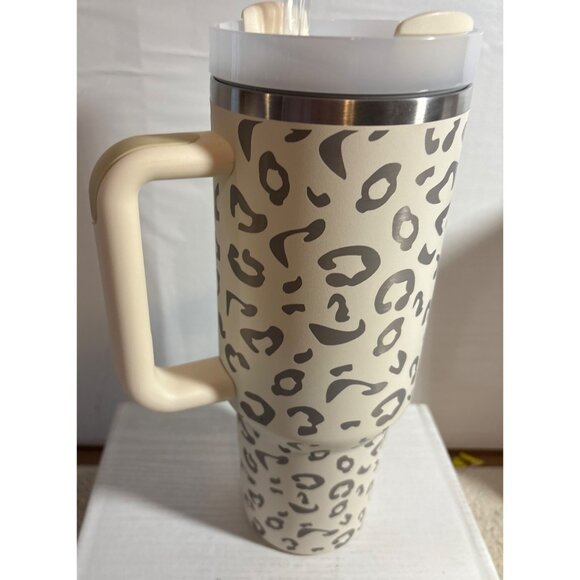 Leopard Print Stainless Steel Insulated Tumbler 40oz With Handle & Straw 10.25" - Picture 6 of 13